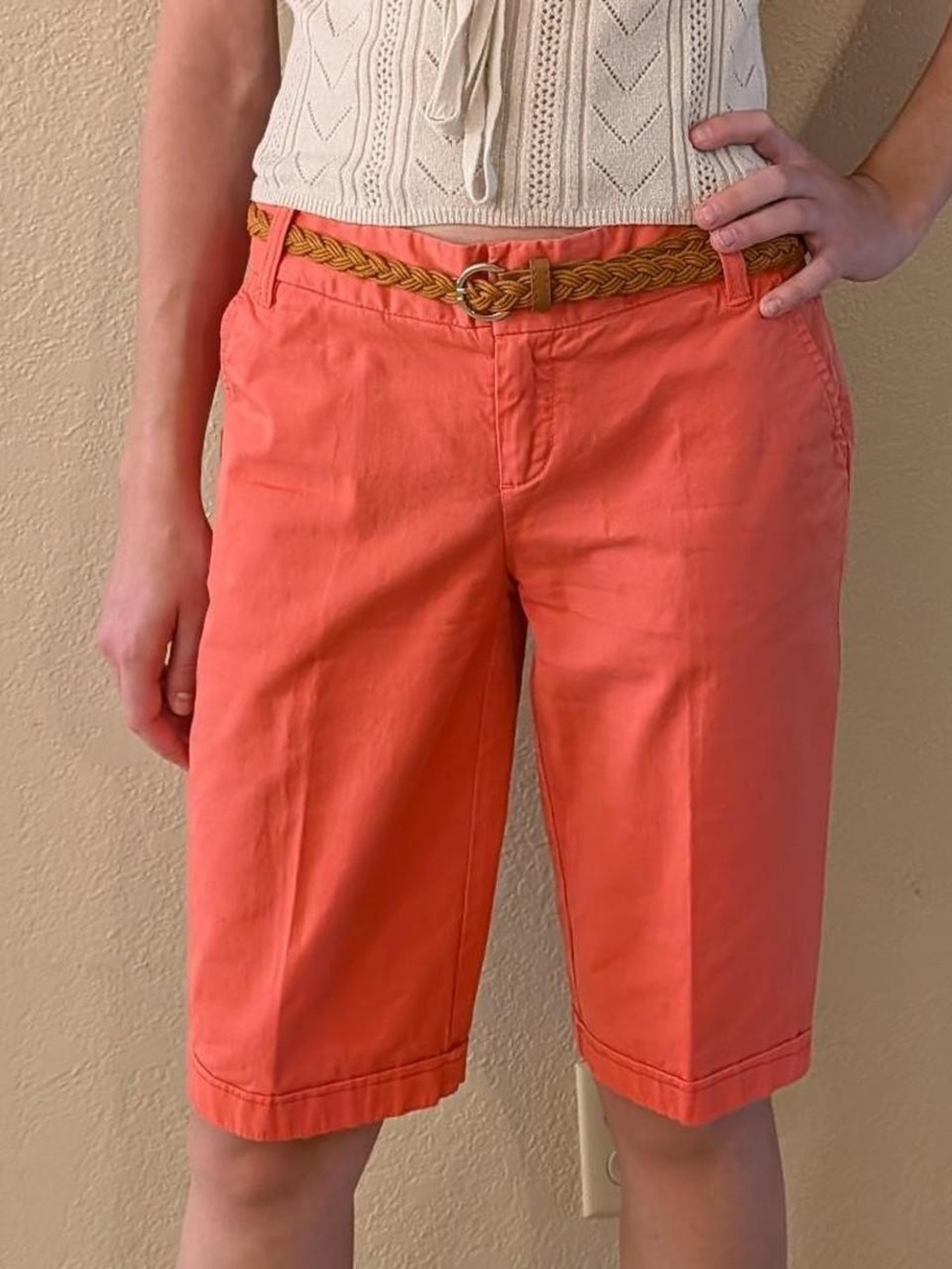 Women's Caslon Coral Bermuda Shorts with Belt Loops & Front Pockets